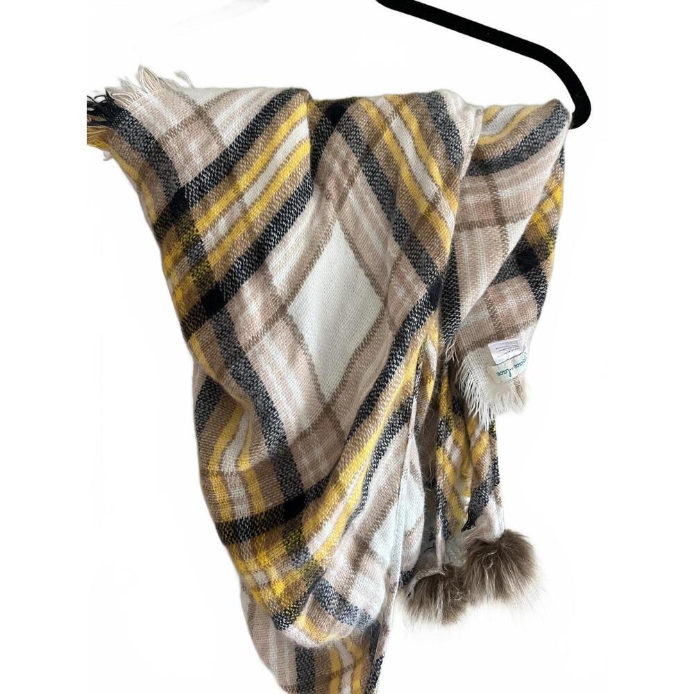 Grace & Lace Plaid Scarf with Fur Pom Poms